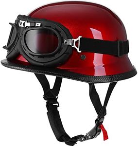 Yesmotor Helmet Half Shell German Motorcycle Helmet with Cycling Glasses - DOT Approved (Medium, Red & Black Goggles)