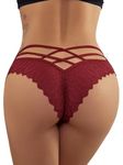 FULLJOYLOVE Lace Thongs for Women Plus Size Naughty Tangas Knickers Ladies Lace Underwear Sexy Stretchy Hollow Panties Briefs Red