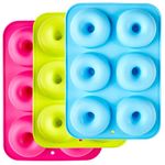 Silicone Donut Moulds,3 Pack Silicon Doughnut Mould,Large Non-Stick 6 Cavity Molds Doughnut Tray Donut Pan,Bagel Baking Tin,Muffin Cupcake Biscuit Doughnut Maker,Bakeware,Baker Tool-Blue,Red,Green