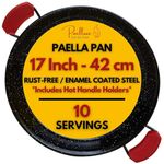 Paelluxe 17 Inch Paella Pan 10 Servings - Enamelled No Rust Easy to Clean Steel Pan Propane - Gas Burners for Cooking - Indoor & Outdoor Cooking Skillet - Cacerola Paellera Sarten - Mother's Day Gifts