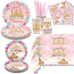 Princess Birthday Party Decorations Serves 20 Guests, Including Dinner Plates, Dessert Plates, Cups, Napkins, Tablecloth, Straws, for Girls Princess Birthday Baby Shower Party Decorations