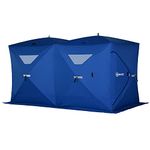 Outsunny 5-8 Person Ice Fishing Shelter, Portable Pop up Ice Fishing Tent with Windows, Carry Bag, Two Doors and Anchors for Low-Temp -22℉, 141" x 71" x 71", Blue