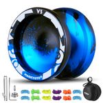 MAGICYOYO V3 Responsive Yoyo for Kids Beginners , Professional Yoyo for Adult, Dual Purpose Metal Yo-Yo with Replacement Bearing + 12 Yoyo Strings, Bearing Removal, Axle, Yoyo Case (Black Blue)