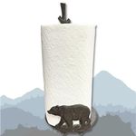 Paper Towel Holder with Standing Bear Design - Cast Iron Rustic Cabin Lodge Dining Kitchen Décor