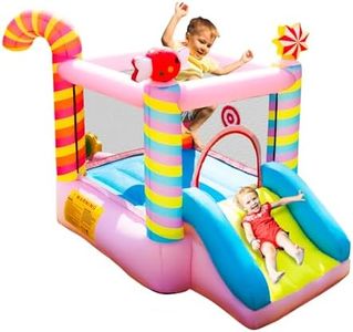 NBSPORT Bounce House, Inflatable Sweet Candy Style Bouncer with Slide for Kids Toddlers 3-6 Year Old, Jump Bouncy Castle for Backyard, Not Included Blower