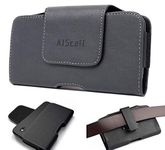 iPhone 6 Plus 5.5 '' XXXL Large Horizontal Leather Holster Belt Clip Case Cover - Black Nappa Design (Fits APPLE iPHONE 6 PLUS with Otterbox Defender / Commuter / Lifeproof Protective Cover On + AIS cell phone Microfiber Cleaning Cloth (By All_Instore)