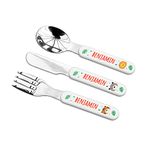 Treat Republic Personalised Kids Metal Cutlery Set – Plastic/Metal Printed Children's Jungle Animal Culinary Kit of Spoon, Knife, Fork with Custom Names | Kitchen Utensils & Custom Gifts