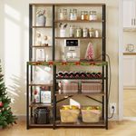 YITAHOME Kitchen Microwave Stand Bakers Rack Coffee Bar with Power Outlet, 39 Inch Large Freestanding Tall Dining Room Storage Shelves for Wine Liquor with Cup Holder, Rustic Brown