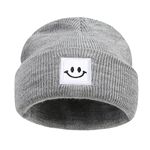 imKutie Baby Smile Face Beanie Hat, Cute Newborn Boys Girls Warm Winter Autumn Knitted Hat for 0-6 Years Grey