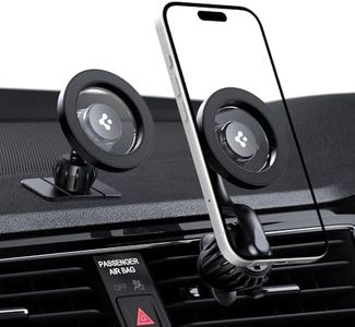 Spigen Magnetic Air Vent Car Mobile Holder [Super Strong Magnet] [MagSafe Ring Included][Extra Mini Dashboard Mount] for iPhone 16/15/14/13/12, Samsung Galaxy Series and More(Extension Type) - Black