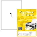 TopStick Self Adhesive Multipurpose Labels, 1 Label per A4 Sheet, 100 Sheets, 199.6 x 289.1 mm, 100 Labels, Blank Universal Labels Stickers, Sticky Labels for Laser & Inkjet Printer, White