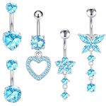 HeiPen 5Pcs Stainless Steel Belly Button Bars, Belly Button Piercing Rings Kit, Hypoallergenic 14 Gauge 10mm Barbell Jewllery (Blue-Set A)
