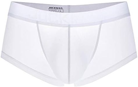 JOCKMAIL Ultra-thin Ice Sexy Underwear Men Boxers Solid Convex Mens Underpants Short Panties Gay Male Boxers, White, XX-Large