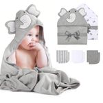 momcozy Hooded Baby Towel Set, 8-Piece Baby Bath Towel Set, 2Pcs Baby Towel and 6Pcs Baby Wash Cloth, Soft and Super Absorbent Baby Washcloths for Toddlers, Baby Shower Set Cute Elephant