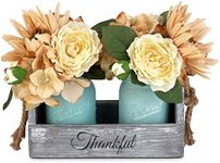 Besuerte Farmhouse Centerpieces for Tables - Mason Jar Centerpieces for dining table, Coffee Table Centerpieces for Living room with 3 White Mason Jars, Dining Table Decor