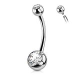 OUFER 14mm Titanium Belly Button Rings Internally Threaded Navel Piercing Jewelry Round CZ Belly Ring for Women-14MM