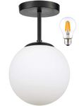 Globe Pendant Light Fixture Globe Semi Flush Mount Ceiling Light Modern Ceiling Light Matte Black Pendant Light for Livingroom Dinning Room Bedroom…