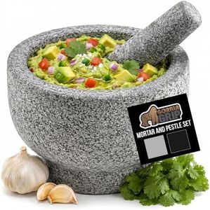 Gorilla Grip 100% Granite Slip Resistant Mortar and Pestle Set, Stone Guacamole Spice Grinder Bowls, Large Molcajete for Mexican Salsa Avocado Taco Mix Bowl, Kitchen Cooking Accessories, 1.5 Cup, Gray