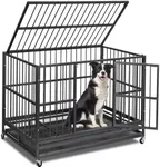 48 “ Heavy Duty Dog Crate, Cage Kennel with Wheels and Sturdy Locks, High Anxiety Indestructible Dog Crate, Double Door and Removable Tray, for Medium and Large Dogs Indoor Outdoor, Black