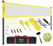 Volleyball and Badminton Set for Backyard and Outdoors with Easy Set-up Volleyball Net + 4 Pro Badminton Rackets + Carrying Bag + Volleyball + Ball Pump, Complete Bundle