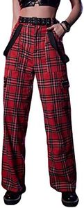 WDIRARA Women's Y2k Plaid Print Elastic Waist Fashion Straight Leg Pants Trousers Tartan Red M
