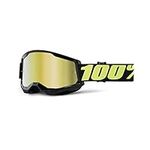 100% Desconocido STRATA 2 Cycling Goggles, Black/Green, Gold Mirror Lens