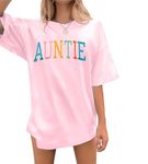 Aunt Shirt Women Best Auntie Shirts for Baby Shower Announcement Mother's Day T-Shirt Short Sleeve Shirts, Light Pink, Medium