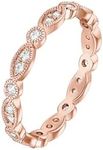 PAVOI 14K Gold Plated Cubic Zirconia Band | Round Milgrain Eternity Bands | Gold Rings for Women, Rose Gold, Cubic Zirconia