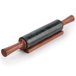 EHC Marble Rolling Pin for Baking with Acacia Wood Stand, Non-Stick Surface for Pizza Dough, Naan Bread and Pastry, Durable Kitchen Accessory, Perfect for Bakers & Chefs Tool - Green