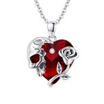 Skull Necklace Sterling Silver Rose Gothic Pendant Heart Necklace Birthstone Necklace Halloween Necklace Jewellery Gift for Women Men