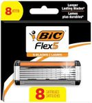 BIC Flex 5 Refillable Refill Razor Cartridges for Men, Long-Blade Razors for a Smooth and Comfortable Shave, 8 Refill Cartridges