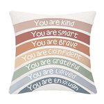 Bommex Inspirational Quote You Are Kind Smart Brave Confident Grateful Loved Enough Rainbow Cushion Covers Inspirational Gift for Kids Girls Women Birthday Gift Graduation Gift (you are kind)