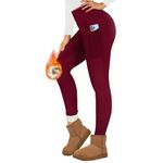 Missluck Fleece Lined Leggings Women UK with Pockets Thermal Leggings Womens High Waisted in Winter(Wine Red,L)