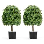 ybaymy Set of 2 Artificial Boxwood Ball Trees 60cm Tall,Decoration Fake Plant Plastic Bonsai with Built-in Cement Pot,UV Resistant Faux Boxwood Topiary Plant for Home Indoor Outdoor Decor