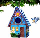 Garden Bird House for Outside Clearance Hanging Outdoors Country Cute Birdhouses for Wren Finchs Chickadee Hummingbird Tree Swallow Cage Kids Nature Lover Bluebird House(Blue)