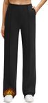G4Free Women's Fleece Lined Wide Leg Pants Hidden Waist Front Seam Thermal Trousers with Pockets (Black,L,29")