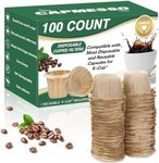 CAPMESSO Disposable Coffee Paper Filters, 100 Count Keurg Cup Coffee Filters Compatible with Keurg Brewers Reusable Single Serve 1.0 and 2.0 Coffee Maker (100 Count, Unbleached)