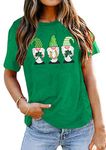 Fawniss Womens Mens St. Patricks Day Shirts Cute Gnomes Shamrock Graphic Print Tees Tops (Green2,Large)