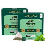 VAHDAM, Mint Green Tea Bags (30 Count) 100% Pure Leaf Tea, High Grown, Low Caffeine, Non GMO, Gluten Free | Individually Wrapped Plant-Based Pyramid Tea Bags | Direct from Source