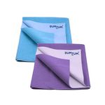 Bumtum Baby Dry Sheet Waterproof Soft Fleece Baby Bed Protector | Anti - Bacterial & Odour Free | Extra Absorbant, Reuseable & Washable (Aqua Blue + Lilac Combo, Large Size, 100 * 140cm, Pack of 2)