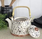 Nirgun Empex Home Decor and Wedding Casual Gift Ceramic Tea Kettle with Strainer Printed Tea Coffee Pot Tea Pots - White 850 ml - White