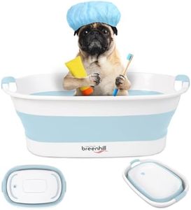 BREENHILL Collapsible Pet Bathtub with Water Drain Plug, Small Pets Portable Bath Tub for Puppy Small Dogs Cats, Portable & Space Saving Design, Blue