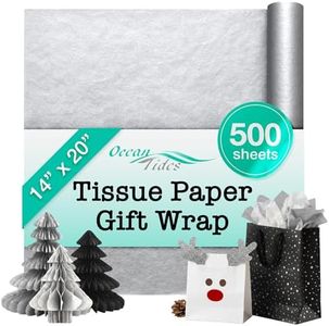 Ocean Tides Gift Wrapping Tissue Paper - Gift Tissue Paper for Birthdays, DIY Crafts, & Christmas - 500 Sheets Bulk Tissue Paper for Gift Bags - Lightweight & Easy to Shape - Silver (15 x 20 inches)