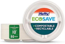 Hefty ECOSAVE Compostable Disposable 3-Compartment Paper Plates Dinner 10", 80 Count, White