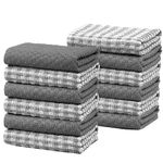 Olivia Rocco 100% Cotton Ascot Check Terry Tea Towels for Kitchen Pack of 12 Super Absorbent Dish Cloth Towel for Drying & Cleaning Household Essentials, Grey- 12 PK
