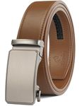 JUKMO Men’s 35mm Leather Ratchet Belt with Original Slide Buckle in Gift Box (Octagon - Light Brown, S-28 to 36" Waist Adjustable (Length 45"))