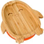 bamboo bamboo Baby Plate and Toddler Plate, Suction Plate for Feeding and Weaning, Bamboo Penguin Plate with Secure Suction, Suction Plates for Babies from 6 Months (Penguin, Orange)