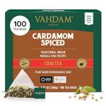 VAHDAM, Cardamom Masala Chai Tea Bags (100 Count) Non GMO, Gluten Free, No Artificial Flavor | Blended w/Exotic Spices | Chai Tea | Resealable Ziplock Pouch