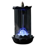 Led Backflow Incense Burner, Light Up Smoke Fountain Box Incense Holder with 60 Cones, Ceramic Gothic Waterfall Incent Fragrance for Halloween Christmas Birthday Gifts