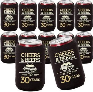 Cheers & Beers to 30 Years Can Coolers, 30th Birthday Party Coolies, Set of 12, Black and Gold Thirtieth Birthday Cup Coolers, Perfect for Birthday Parties, Birthday Decorations